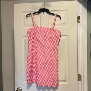 I Heart Ronson Pink and White Polka Dot Mini Dress with Scalloped Hem Size 10